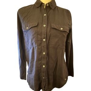 Yerse Black 100% Cotton Button Down Shirt, European Luxury, Women's Size Medium